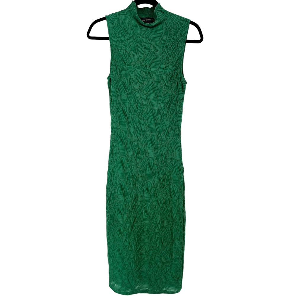 House of Harlow Green Textured Mock Neck Sleeveless Bodycon Midi Dress Size XS